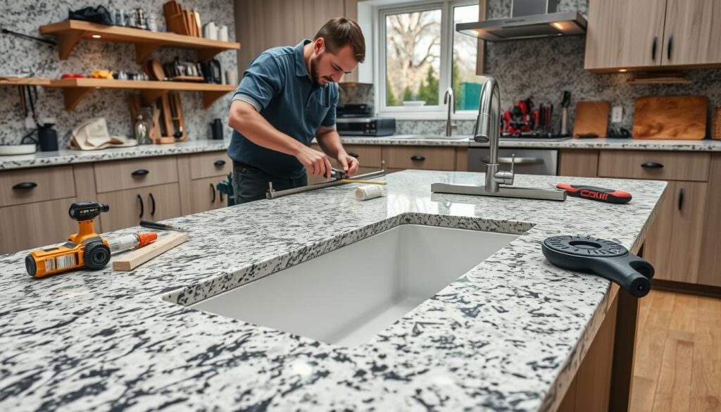 Granite drainer groove installation Granite drainer groove installation