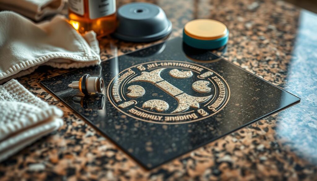 Logo inlay granite maintenance Logo inlay granite maintenance